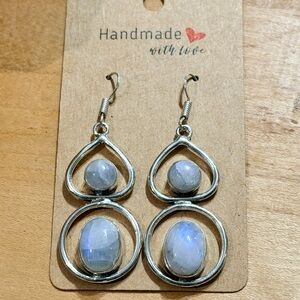 Handmade Moonstone Dangle Earrings - 925 Plated/Stamped